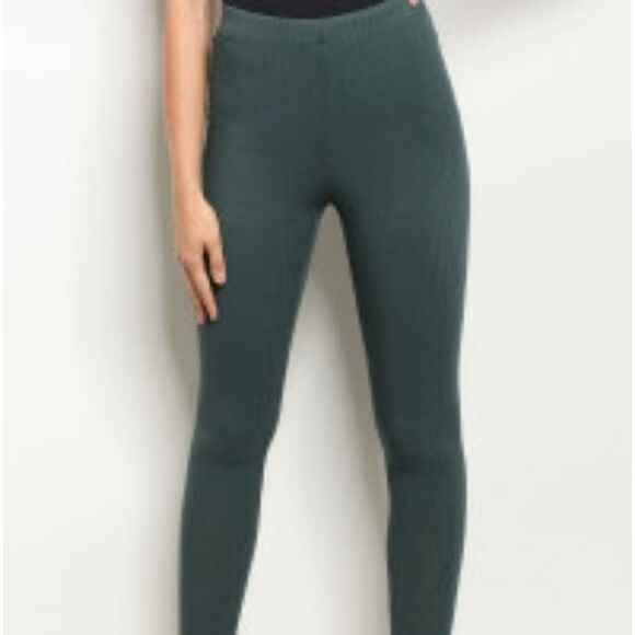 Olive Knit High Waisted Leggings S - Picture 3 of 10